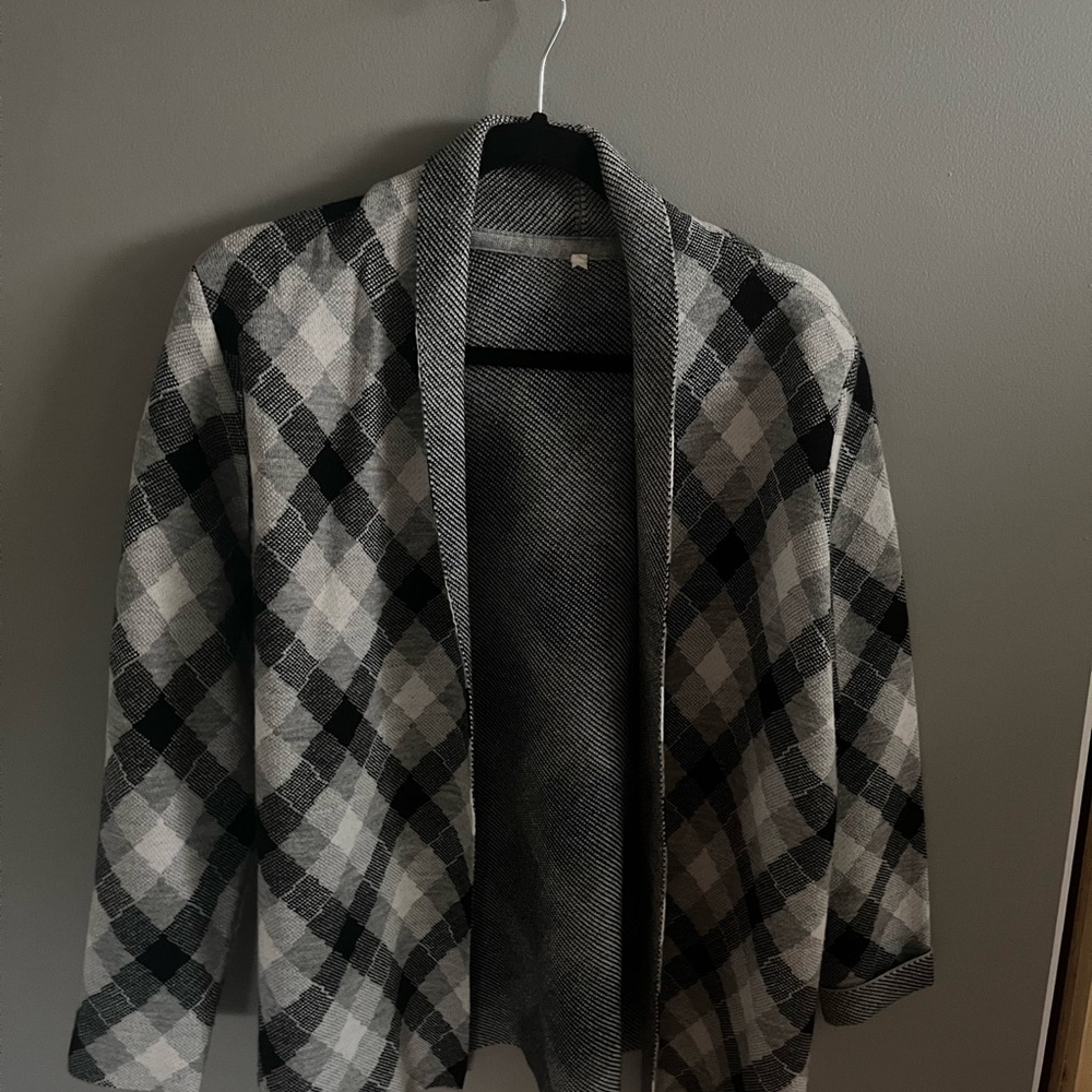 Plaid Open-Front Cardigan